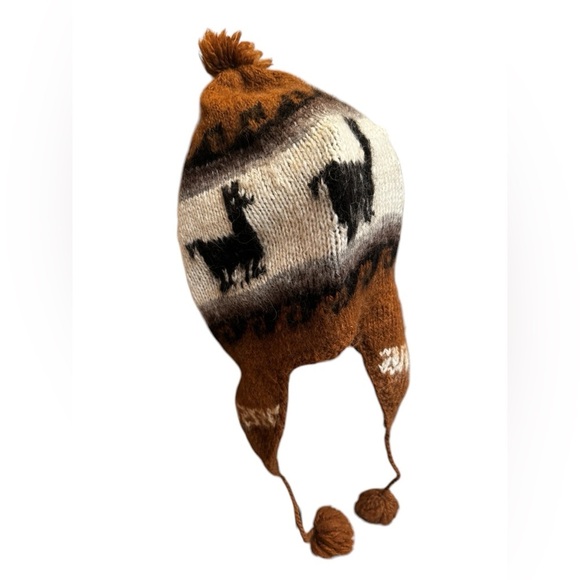 NEPAL EARFLAP HANDMADE 100% WOOL Peruvian Buttery Soft Hat Brown Earflap Tassels - Picture 4 of 11